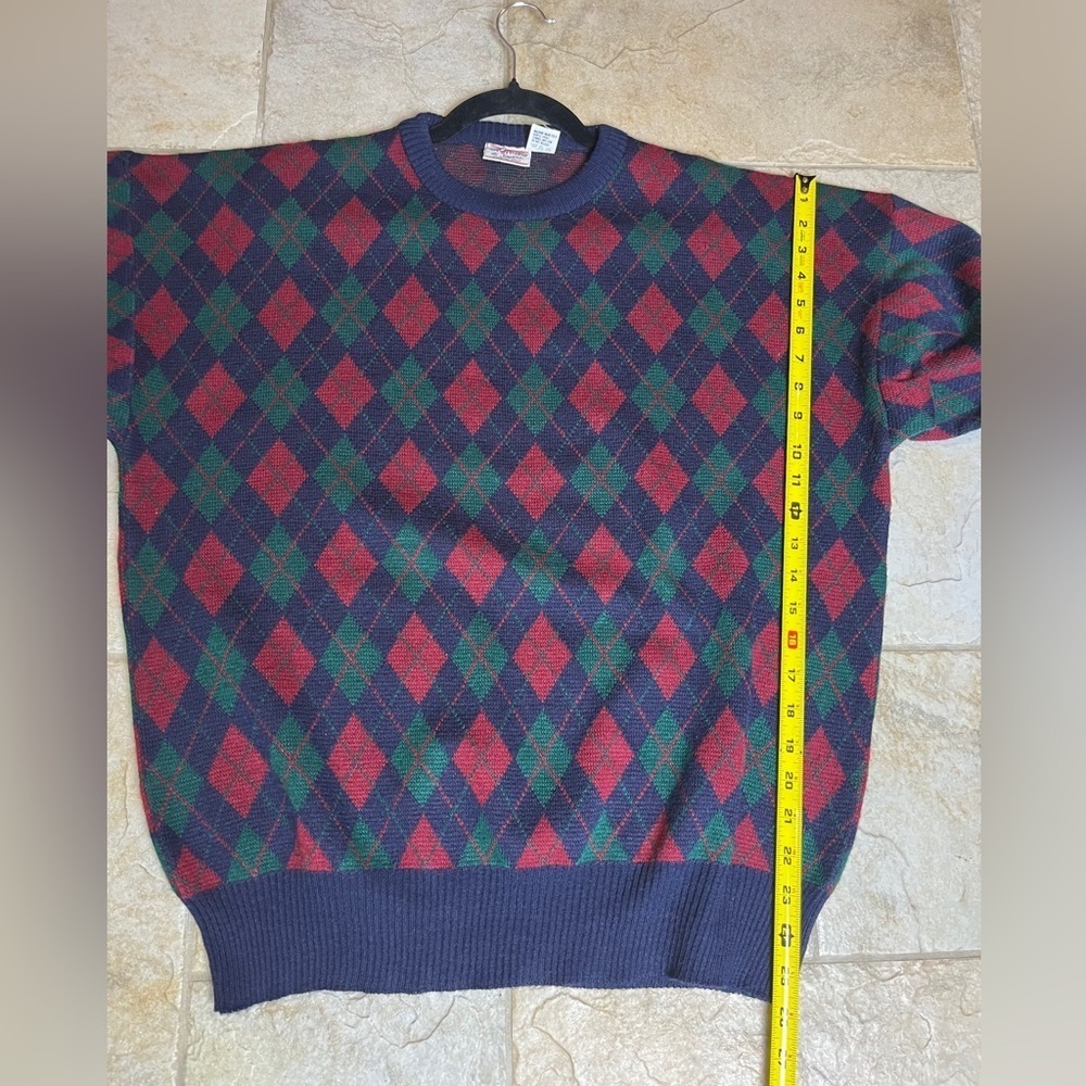 Vintage Giorgio di Firenze Italy Argyle Sweater XL Wool Blend Grampacore School - Picture 9 of 9